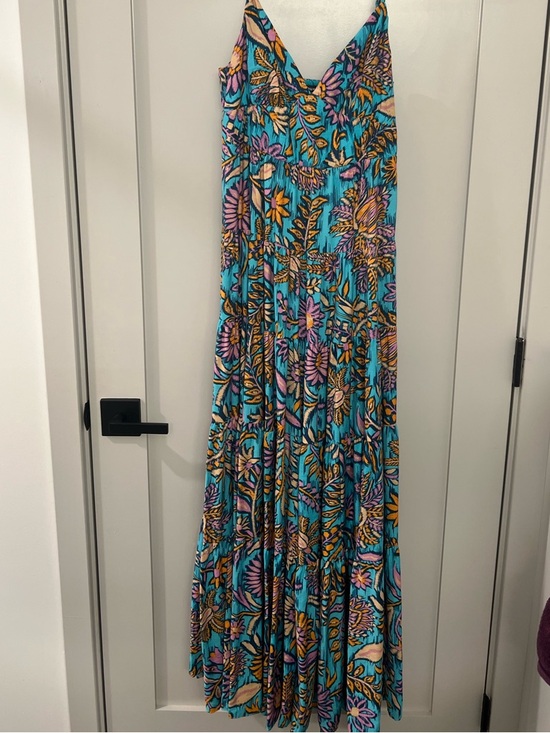 Aqua Dresses & Skirts - AQUA Teal Floral Print Maxi Dress with Pink & Yellow Accents